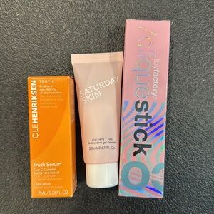 Toyfactory stick. Fantasy. 
Saturday skin cleanser   
Olehenriksen truth serum